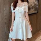 Cold-shoulder Bow Detail A-line Dress