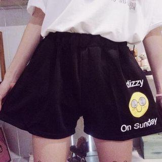Smiley Face Print Sweat Shorts