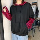 Long-sleeve Stripe-panel Hooded Pullover