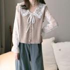 Long-sleeve Lace Blouse / Button-up Sweater Vest