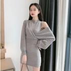 Set: V-neck Sweater + Sleeveless Mini Sheath Knit Dress