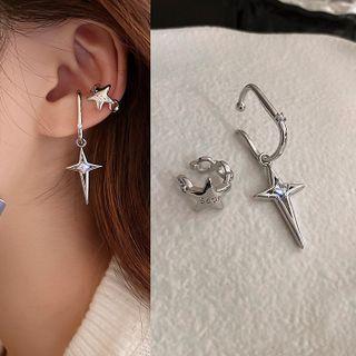Star Rhinestone Asymmetrical Alloy Cuff Earring