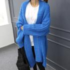 Colored Open-front Long Wool Cardigan