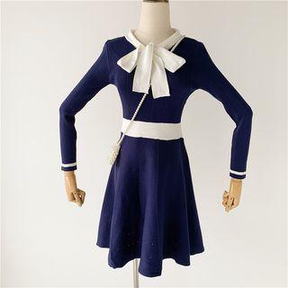 Long-sleeve Bow Accent Knit Dress