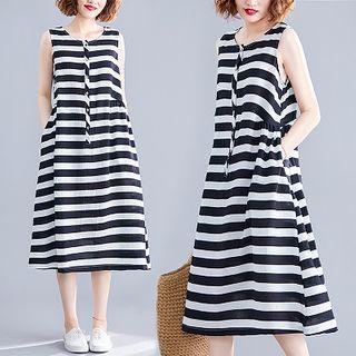Striped Midi Tank Dress Stripes - Black & White - One Size