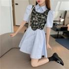 Short-sleeve Mini A-line Shirtdress / Floral Print Corset Top