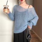 Sheer Knit Sweater / Spaghetti-strap Midi Dress