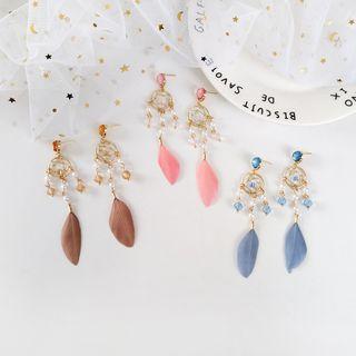 Faux Pearl Dreamcatcher Drop Earring / Clip-on Earring