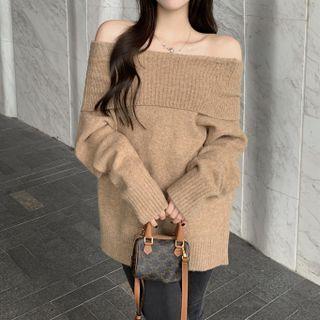 Off-shoulder Sweater Brown - One Size
