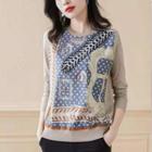 Print Knit Top Oatmeal - One Size
