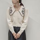 Collared Flower-embroidered Cardigan