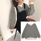 Striped Round-neck Long-sleeve Top Stripes - Black & White - One Size