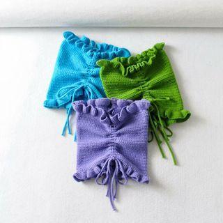 Drawstring Ruffle Knit Tube Top