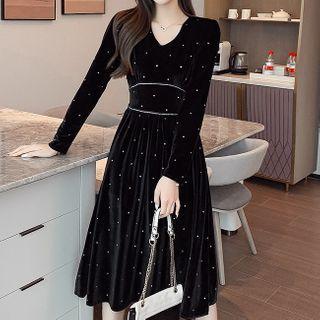 Long-sleeve Dot Midi Dress