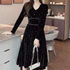 Long-sleeve Dot Midi Dress