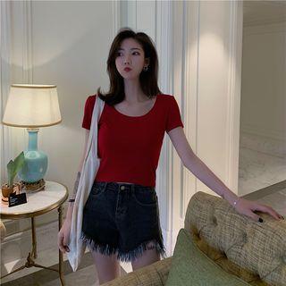 Cropped U-neck Short-sleeve T-shirt