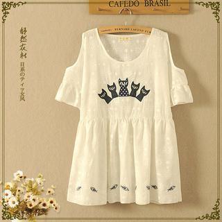 Cutaway-shoulder Embroidered Top
