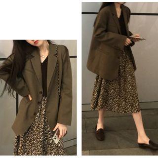 Single Breasted Blazer / Cropped Cardigan / Floral Print Midi Skirt