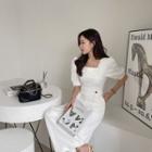 Puff-sleeve Square-neck Jumpsuit