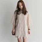 3/4-sleeve Crochet Dress As Shown In Figure - One Size