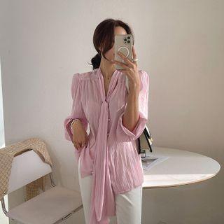 Scarf-neck Crinkled Blouse