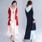 Long-sleeve Paneled Embroidered Hooded Dress