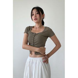 Square-neck Button-up Crop Top