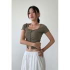 Square-neck Button-up Crop Top