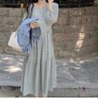 Denim Jacket / Long-sleeve Floral Midi Smock Dress