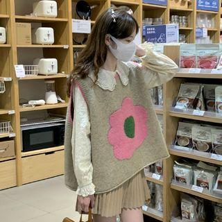 Embroidered Blouse / Flower Jacquard Sweater Vest