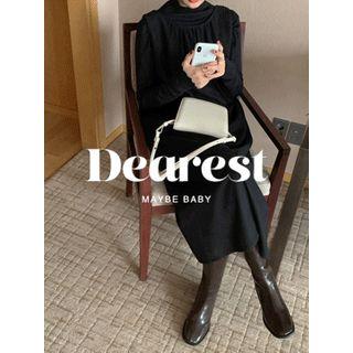 Round-neck Shirred Long Jumper Dress One Size
