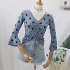 3/4-sleeve Dotted Drawstring Knit Top