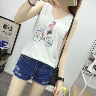 Printed V-neck Sleeveless Top