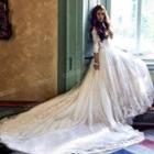 3/4-sleeve Lace Trained Wedding Gown