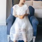 Short-sleeve Lace-trim Midi Sleep Dress