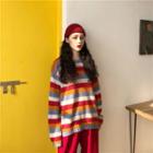 Rainbow Striped Crewneck Sweater As Shown In Figure - One Size