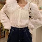 Lace Trim Shirred Blouse White - One Size
