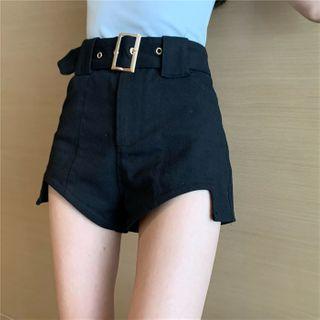 Buckled High-waist Wide-leg Shorts