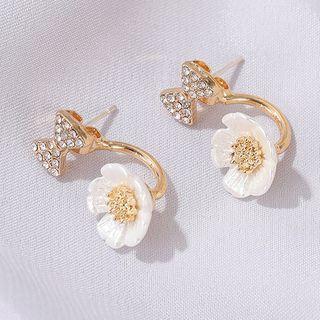 Rhinestone Bow Alloy Flower Dangle Earring 1 Pair - 01 - 0169 - White - One Size