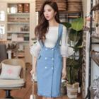 Double-breast Denim Suspender Dress