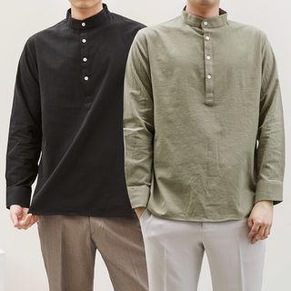 Plus Size Stand-collar Half-placket Shirt