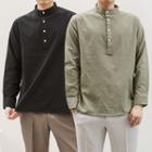 Plus Size Stand-collar Half-placket Shirt