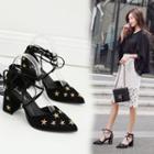 Star Embroidered Chunky Heel Sandals