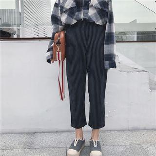 Cropped Striped Wide-leg Pants