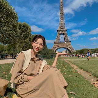 Drawstring-waist Boxy Midi Shirtdress