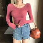 Long-sleeve Knitted Crop Top