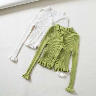 Ruffled Rib Knit Cardigan