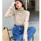Turtle-neck Knit Top With Arm Sleeves