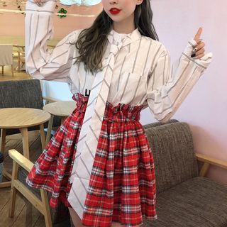 Long-sleeve Litter Printed Striped Shirt
