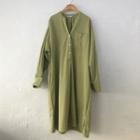 V-neck Long-sleeve Shirt Dress Green - One Size